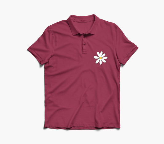 White Flower Graphic Polo Shirt