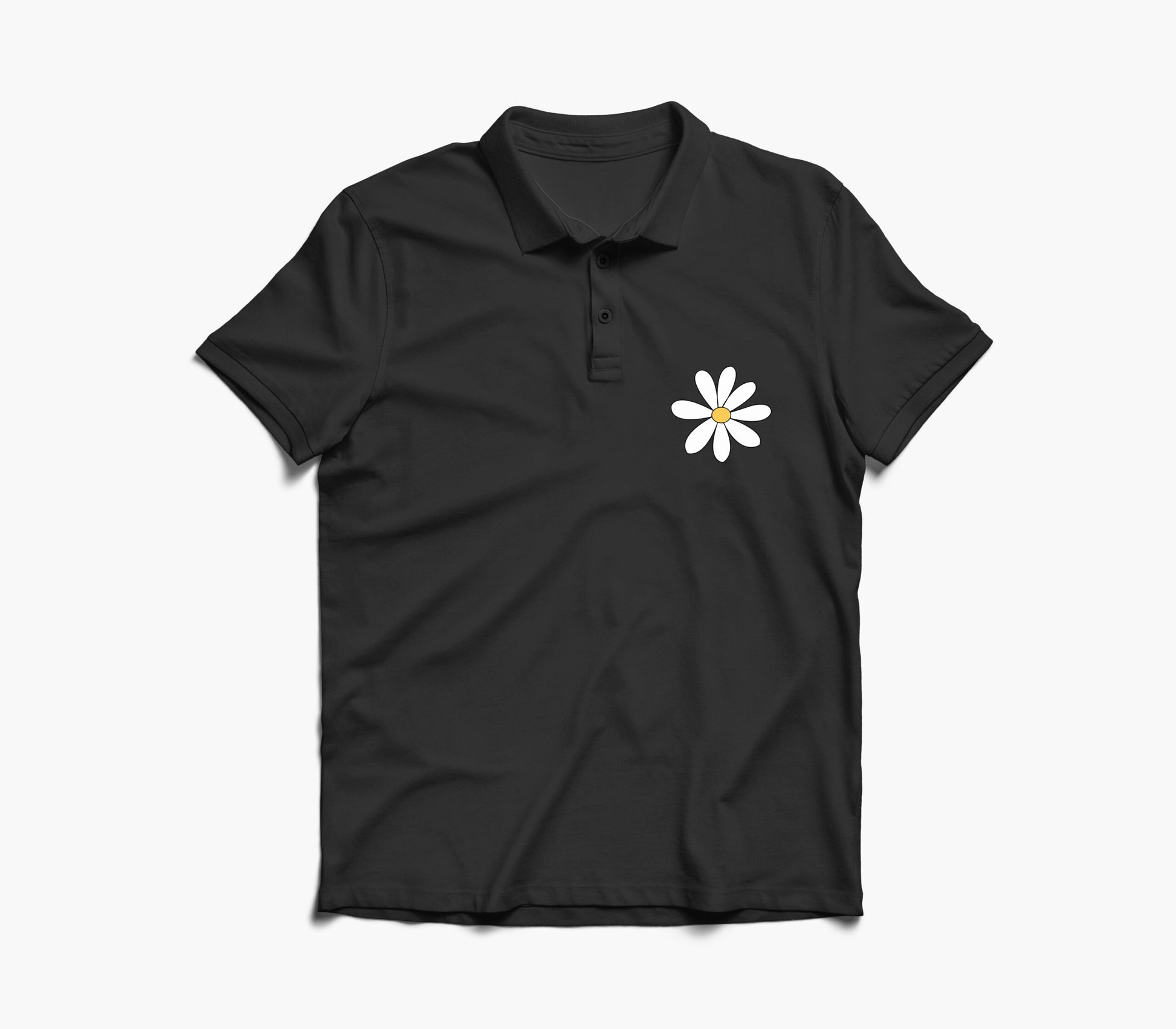 White Flower Graphic Polo Shirt