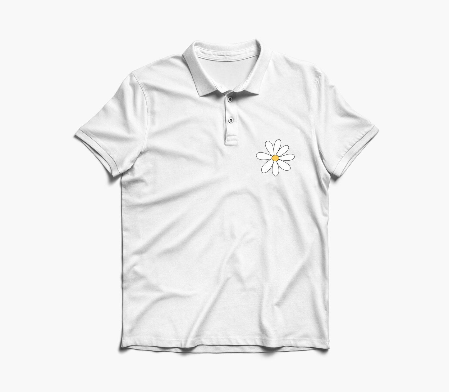 White Flower Graphic Polo Shirt